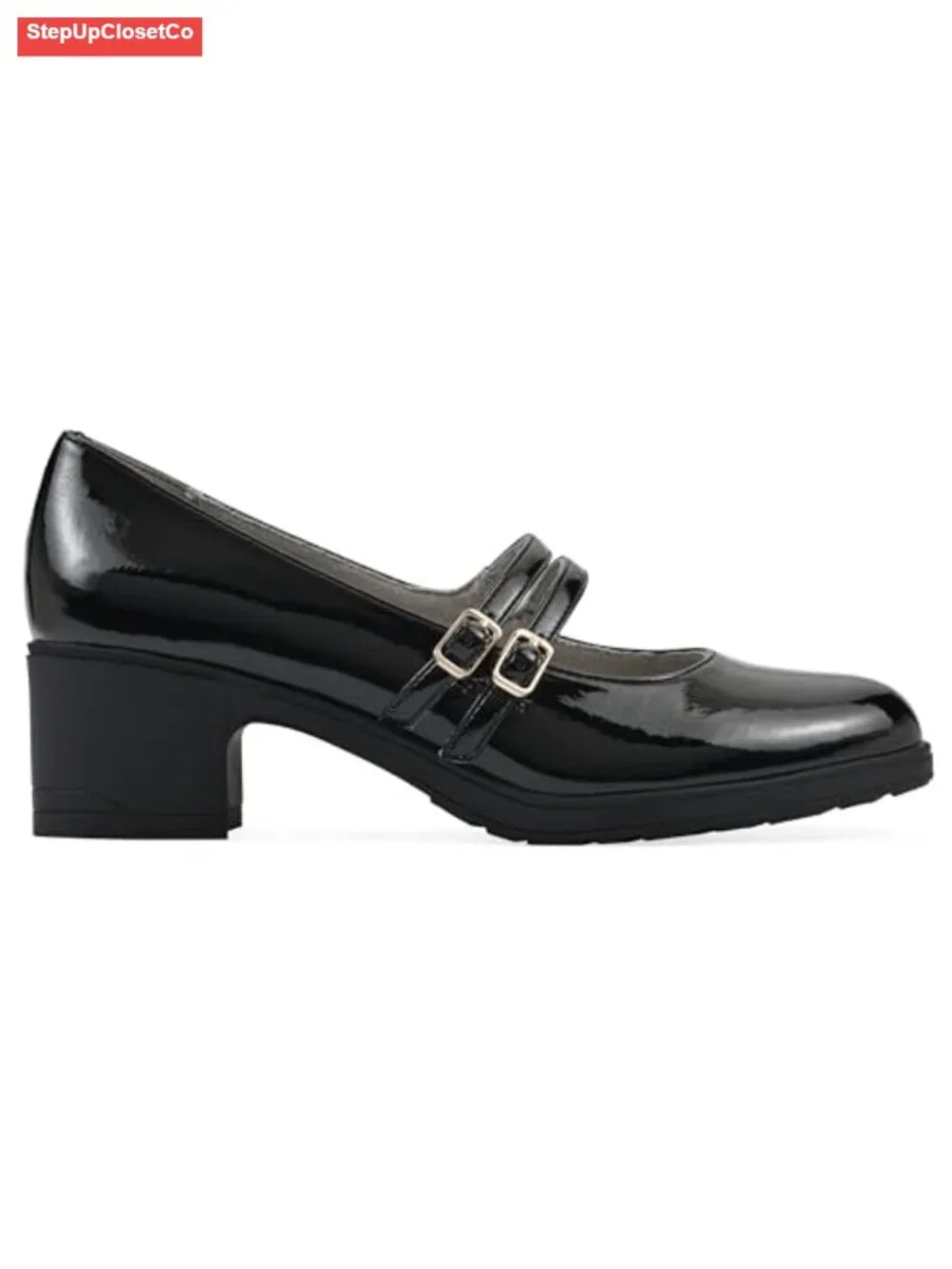 Hunta Double-Strap Mary Jane Pump with Low Block Heel